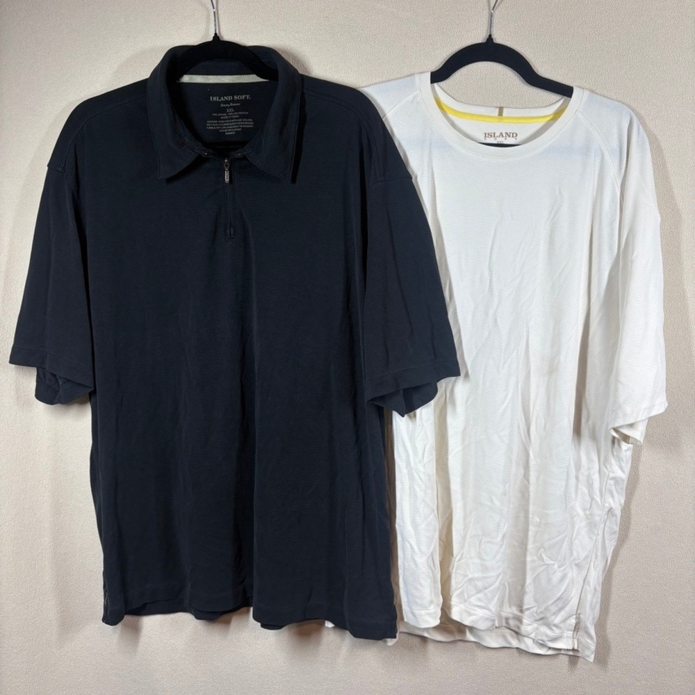 Tommy‎ Bahama Island Soft Mens XXL Shirt Lot Black 1/4 Zip Polo Ivory Crewneck